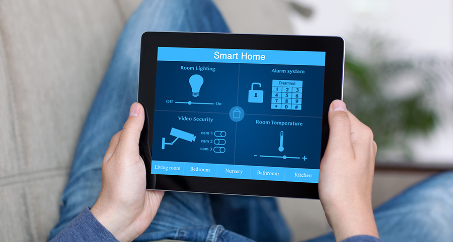 The ability to access and control security components from a mobile device is one of the top smart home trends in Auburn. Close-up of smart home security app.